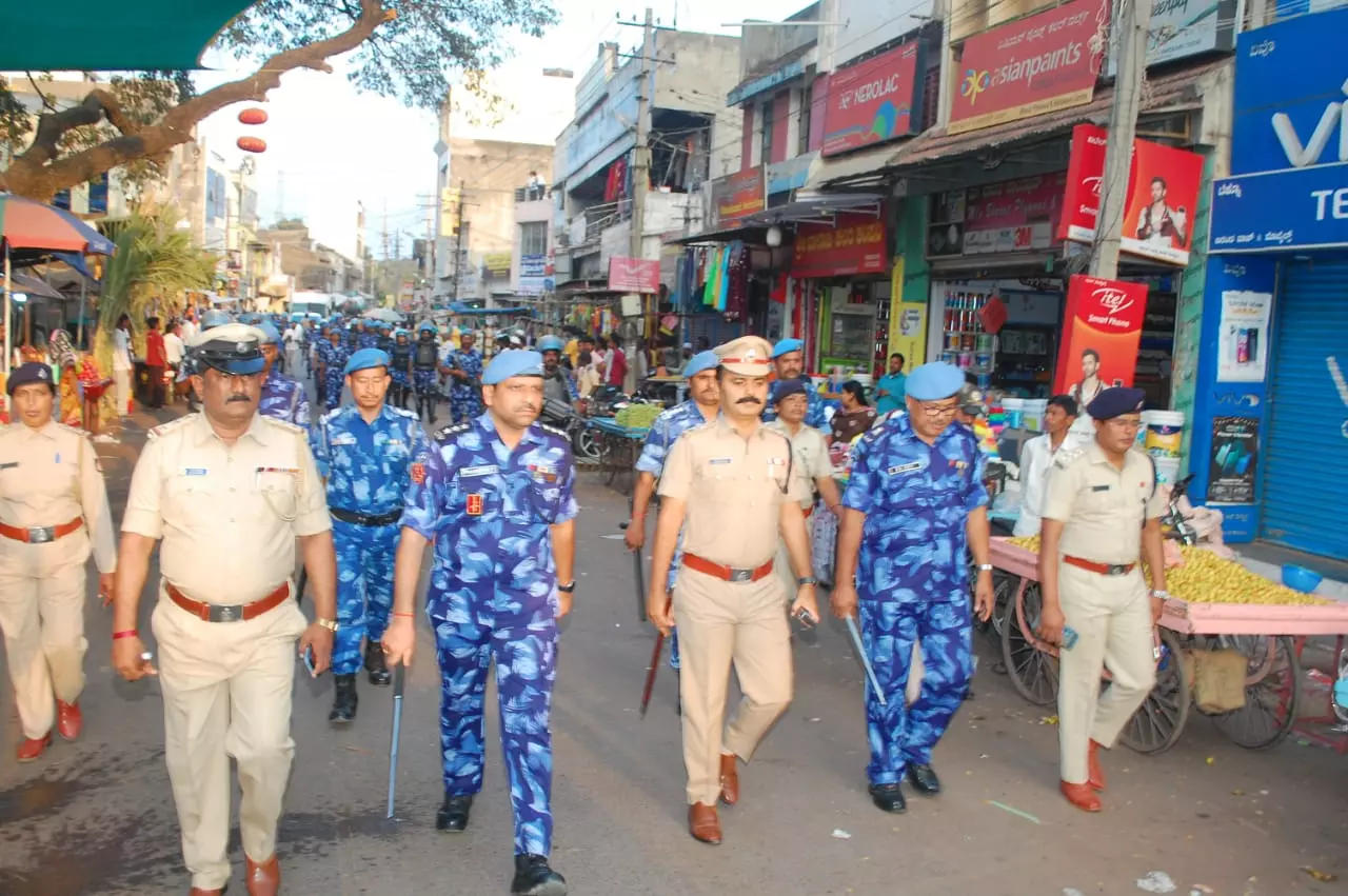 Rapid Action Force Conducting a Route March in Gadag