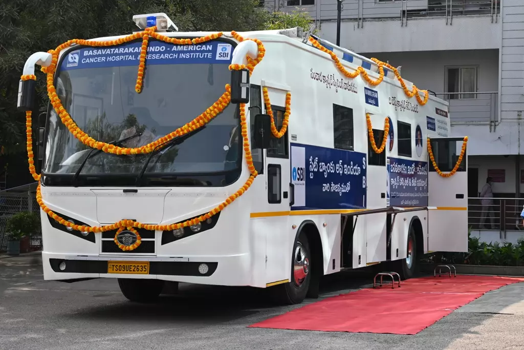 SBI Donates Mobile Cancer Screening Bus To Basavatarakam Cancer Hospital