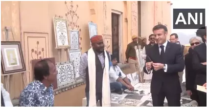 Rajasthan: French President Emmanuel Macron arrives at Amber Fort in Jaipur