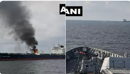 Indian Navy helps oil tanker on fire in Gulf of Aden