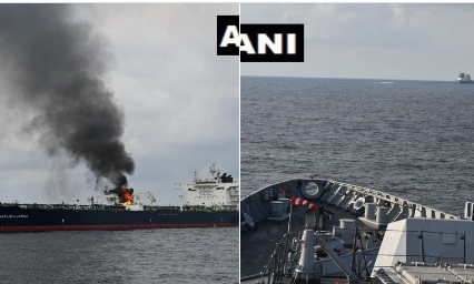 Indian Navy helps oil tanker on fire in Gulf of Aden