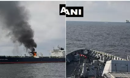 Indian Navy helps oil tanker on fire in Gulf of Aden