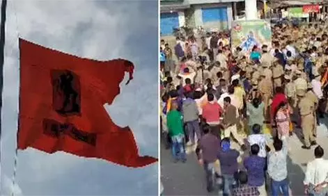 JDS-BJP Joint Protest in Mandya Over Saffron Flag Removal