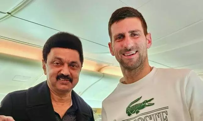 MK Stalin Meets Djokovic on Flight