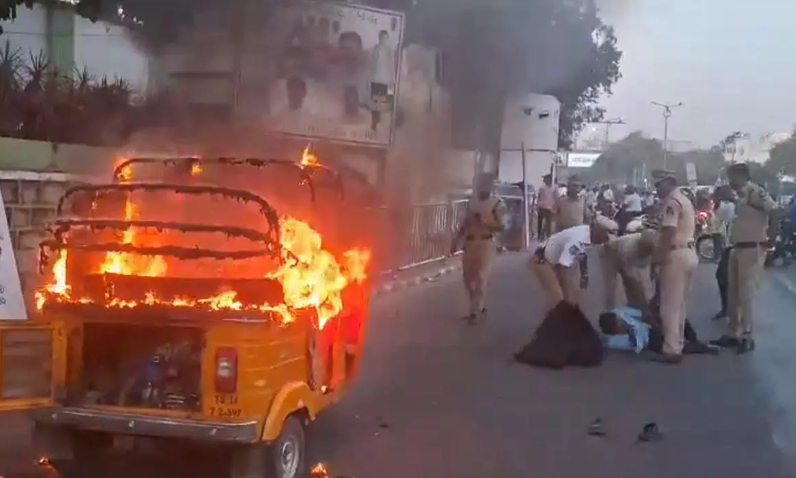 Timely Police Action Saves Driver as Autorickshaw Catches Fire in Hyderabad