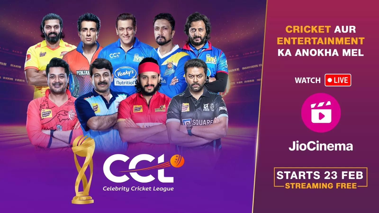 JioCinema Partners with Celebrity Cricket League for Live-Streaming of Season 10