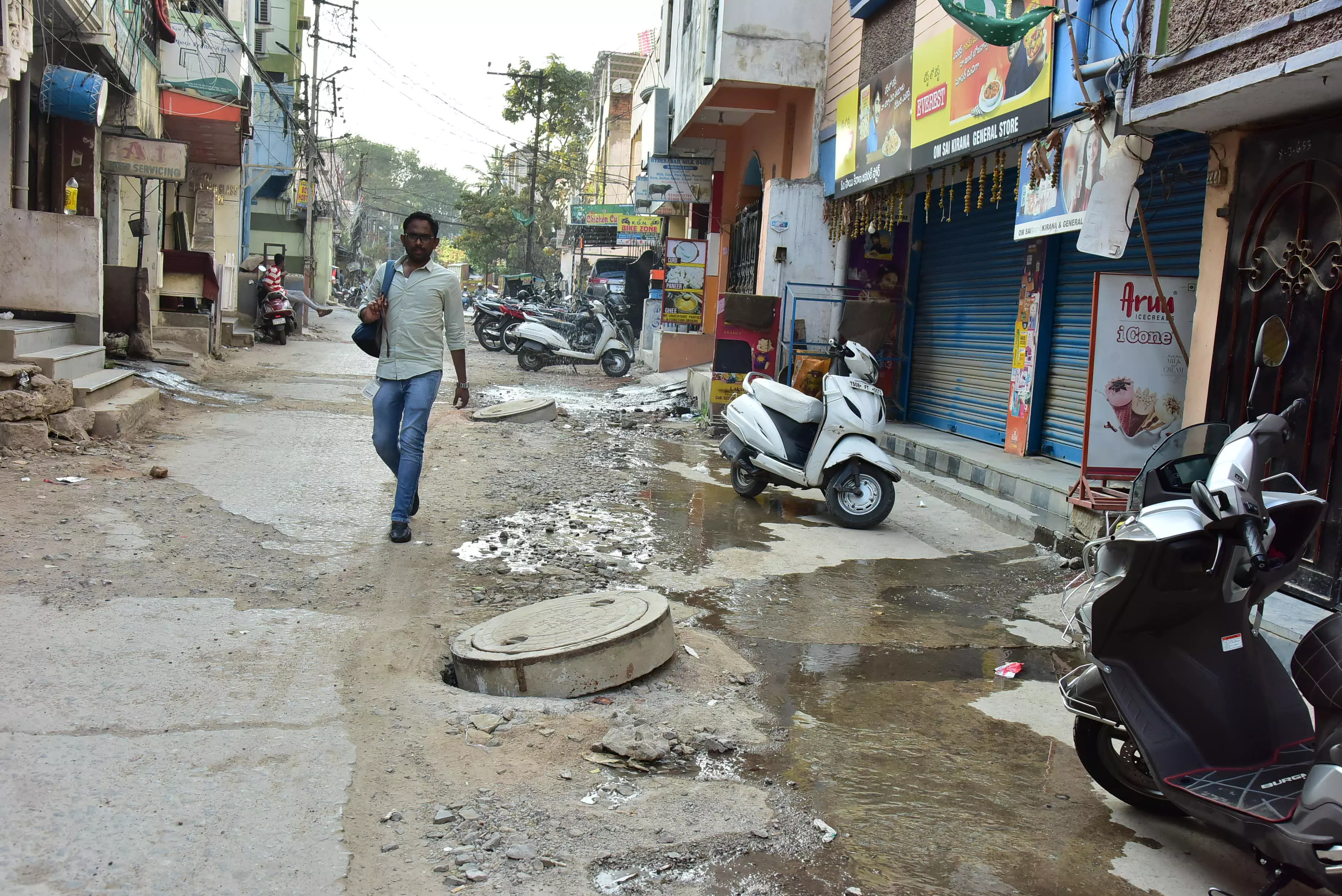Neglected Yellareddyguda Road Affects Students, Shopkeepers and Locals