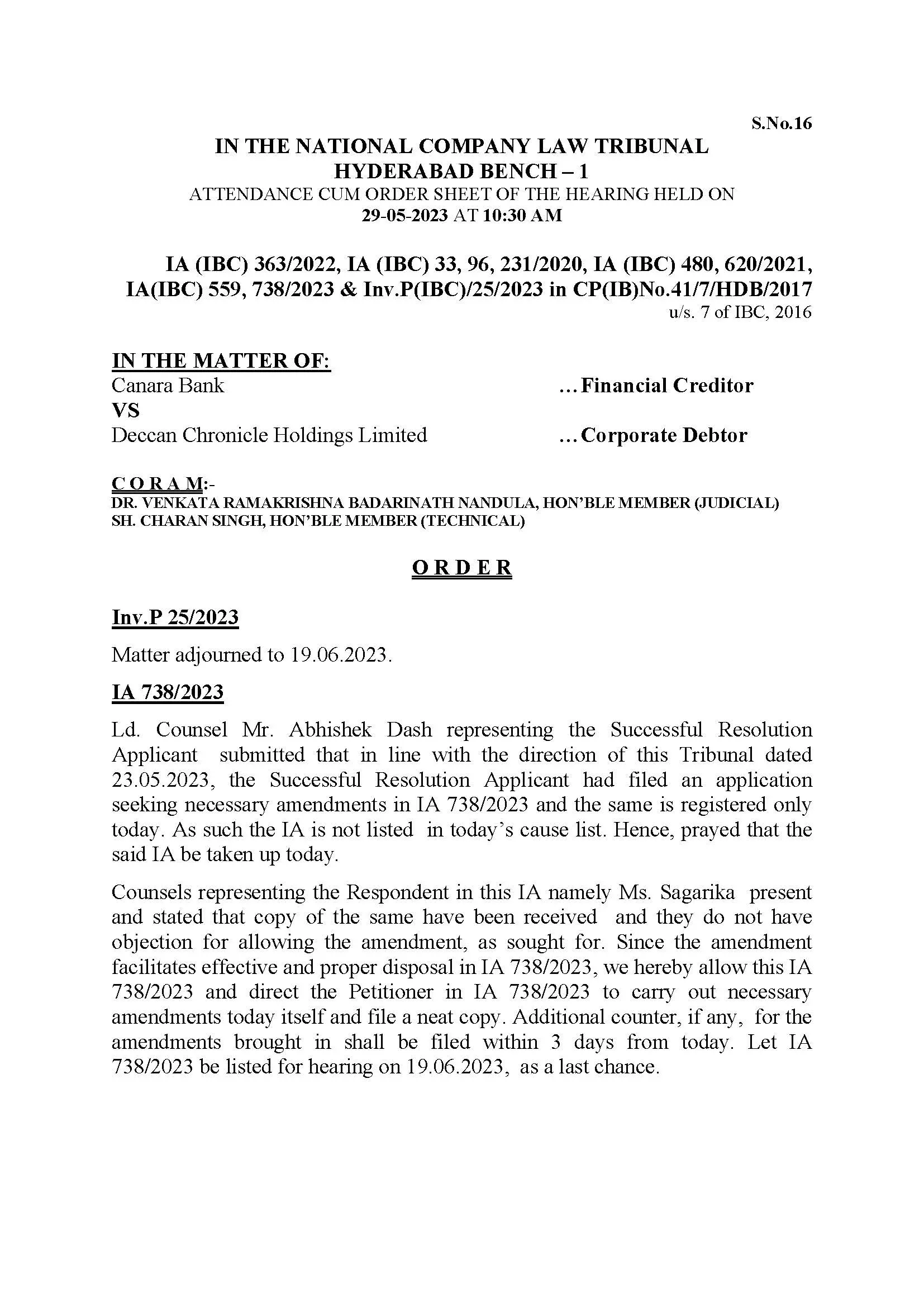 NCLT order dated 29-05-2023