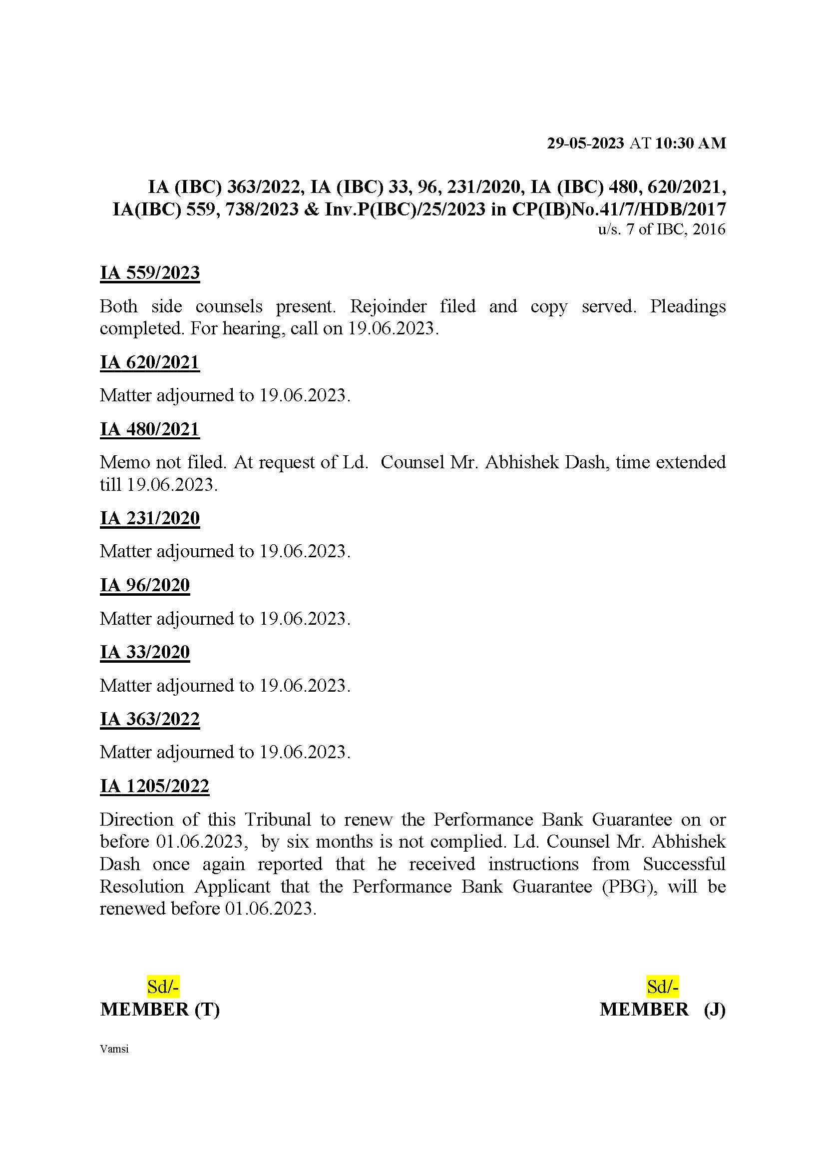 NCLT order dated 29-05-2023