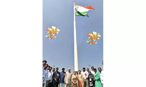Governor S. Abdul Nazeer Hoists 150-Feet-Tall National Flag at Jaggaiahpet