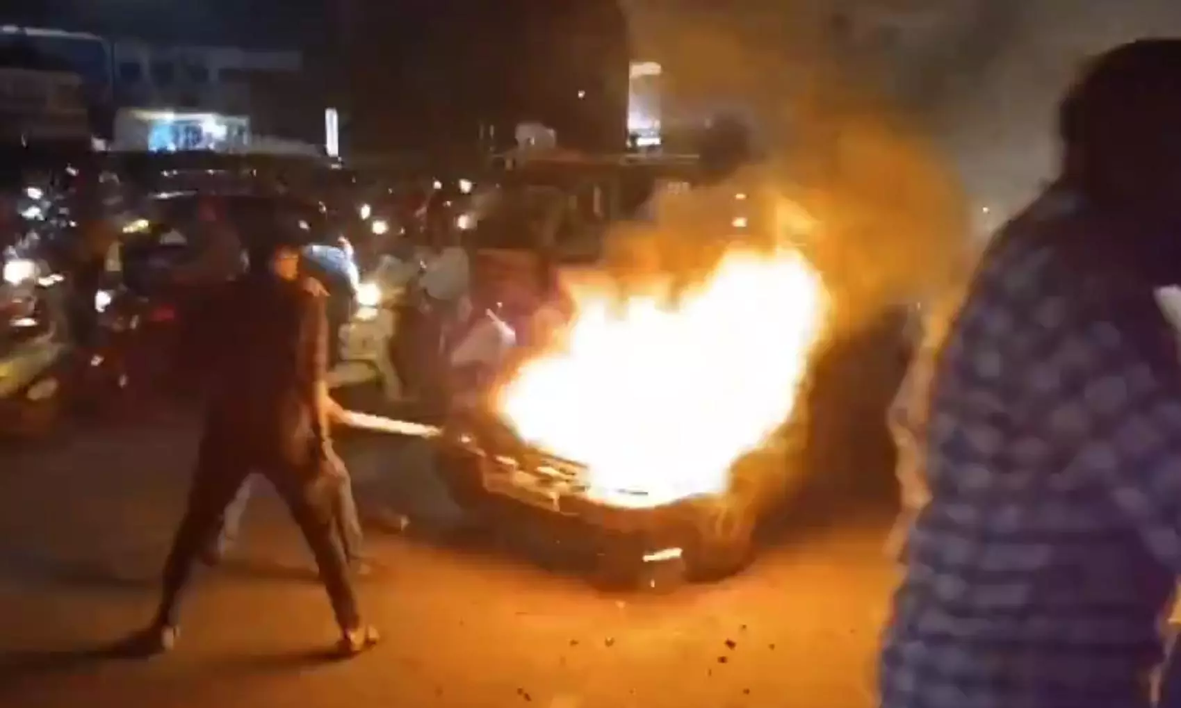Moving car catches fire near JNTU Hyderabad