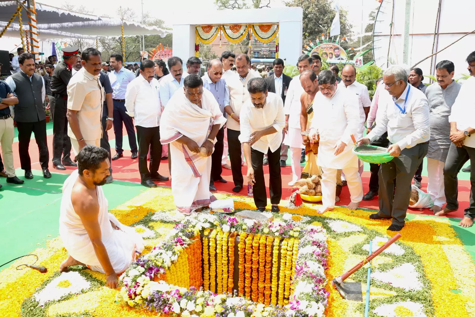 Revanth Reddy lays foundation stone for Rajiv Rahadari Elevated Corridor at TIMS