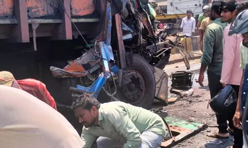 Visakhapatnam Lorry Crash: Miraculous Escape for Passengers Visakhapatnam Lorry Crash: Miraculous Escape for Passengers