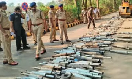 Hyderabad Traffic Police Destroy Modified Bike Silencers Hyderabad Traffic Police Destroy Modified Bike Silencers