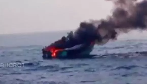 Boat ablaze in mid-sea, 9 hurt