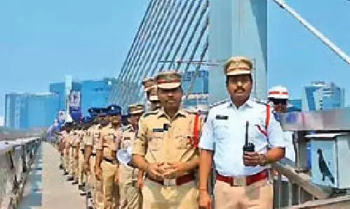 Cops March on Bridge for Safety