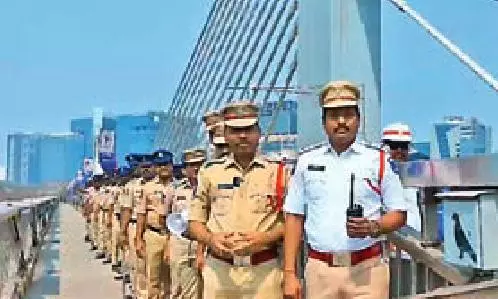Cops March on Bridge for Safety Cops March on Bridge for Safety