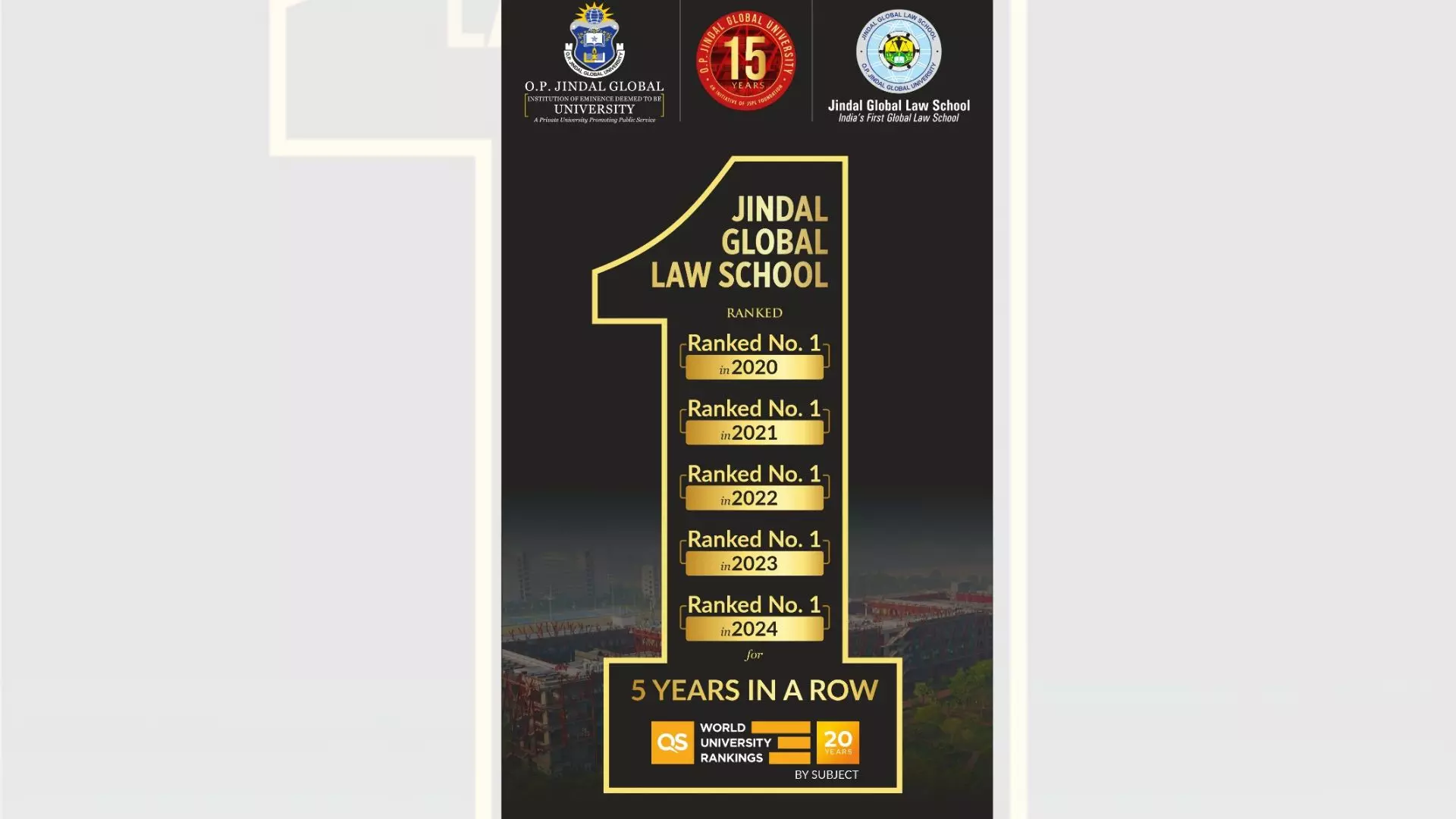 JGLS Ranked India’s Top Law School for 5th Year in a Row