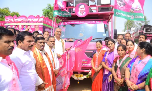 BRS, Congress Campaign Vehicles Roll from Ganesh Gadda