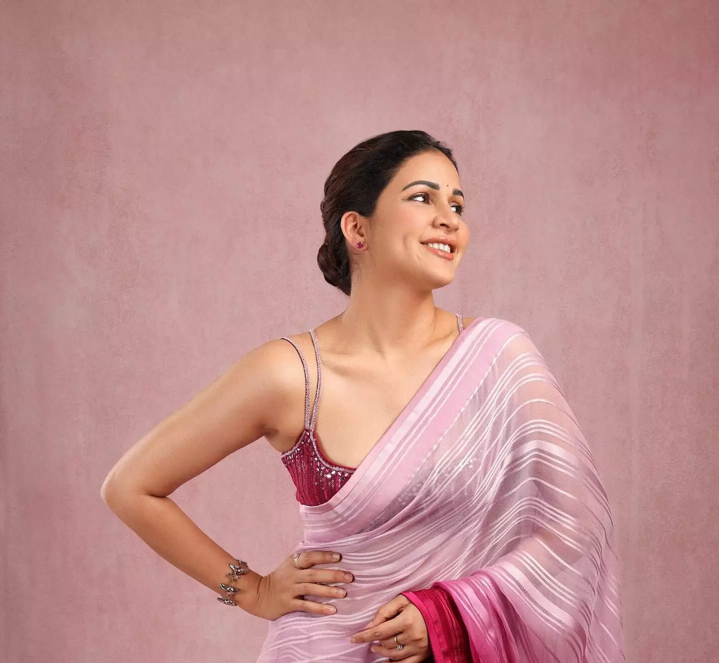 Lovely Lavanya is vivacious in contemporary sari