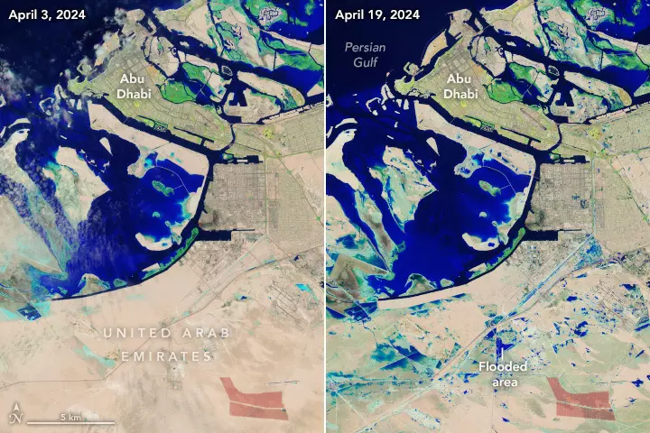 NASA releases before and after images of UAE floods