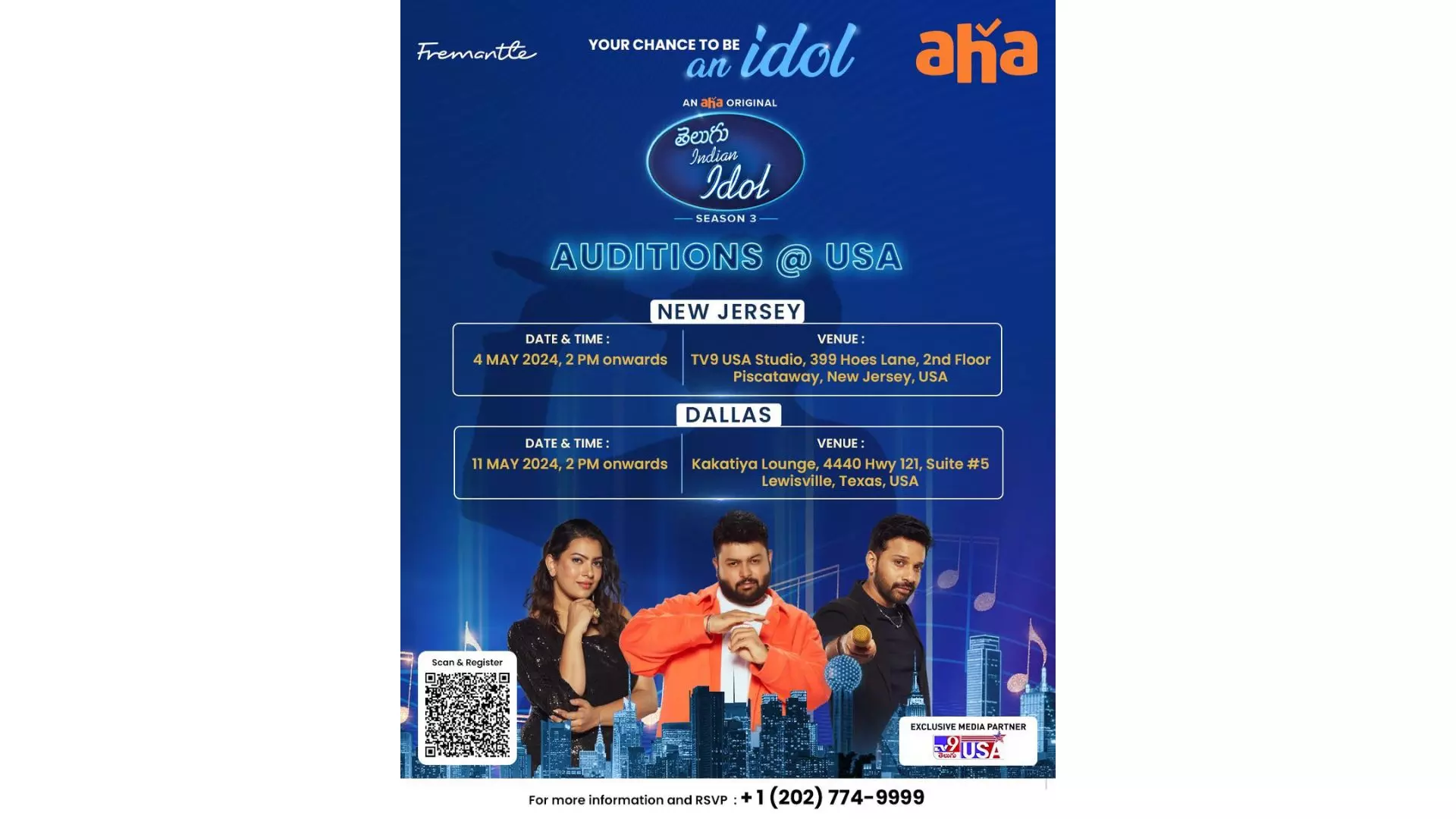 Aha Telugu Indian Idol Auditions Date in US
