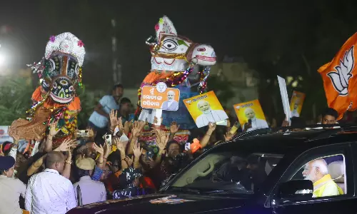 PM Modi arrives in Bhubaneswar, to address 2 public rallies on Monday PM Modi arrives in Bhubaneswar, to address 2 public rallies on Monday