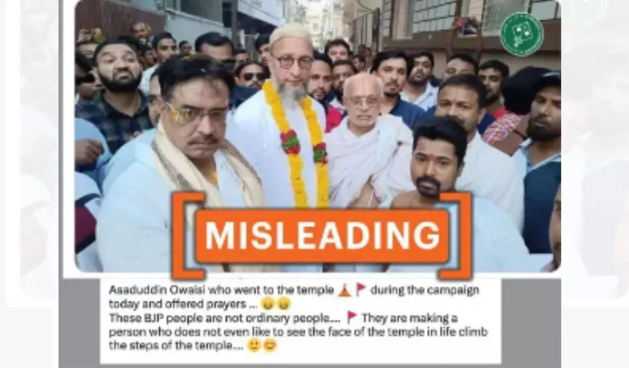 Fact check: Viral picture claiming Owaisi visiting temple is misleading