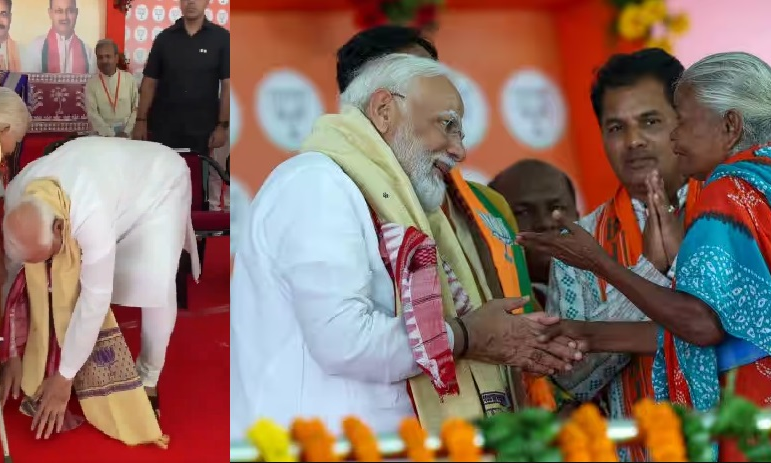 PM Modi Touches Feet of 2 Elderly Women in Odisha, Seeks Blessings