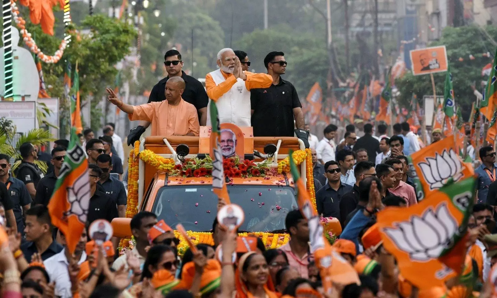 PM Modi Leads Grand Roadshow in Varanasi Before Nomination Filing PM Modi Leads Grand Roadshow in Varanasi Before Nomination Filing