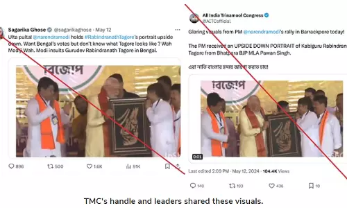 Fact Check: Visuals of PM Modi Accepting Upside-Down Tagore Art Are Clipped, Misleading