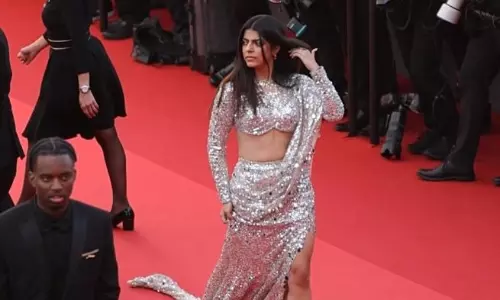 Karishma Gangwal Dons An Extravagant Custom Ensemble by Abhinav Mishra For Her Cannes Red Carpet Debut