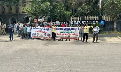 Sahiti victims stage protest at Hyderabad CCS office demanding justice