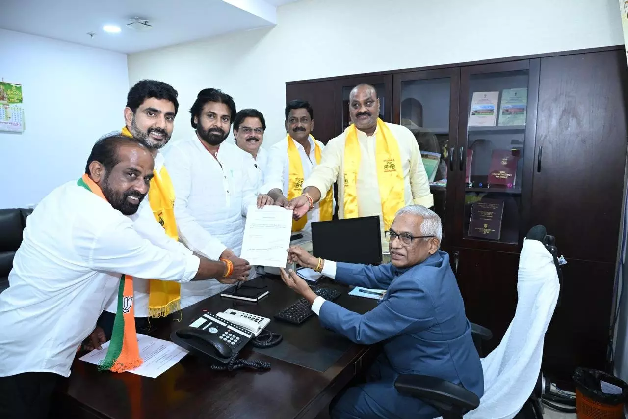 NDA leaders file nomination papers on behalf of Ayyanna Patrudu for Speaker Post NDA leaders file nomination papers on behalf of Ayyanna Patrudu for Speaker Post