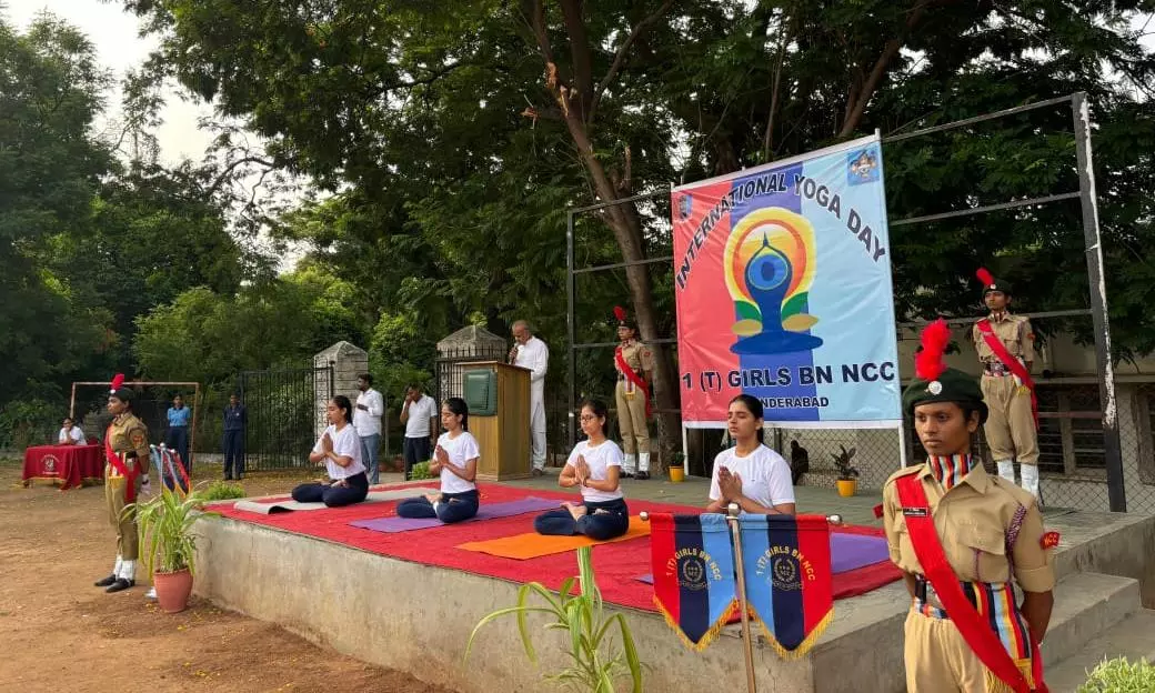 10th International Day Of Yoga celebrated By 1 Telangana Girls BN, NCC 10th International Day Of Yoga celebrated By 1 Telangana Girls BN, NCC