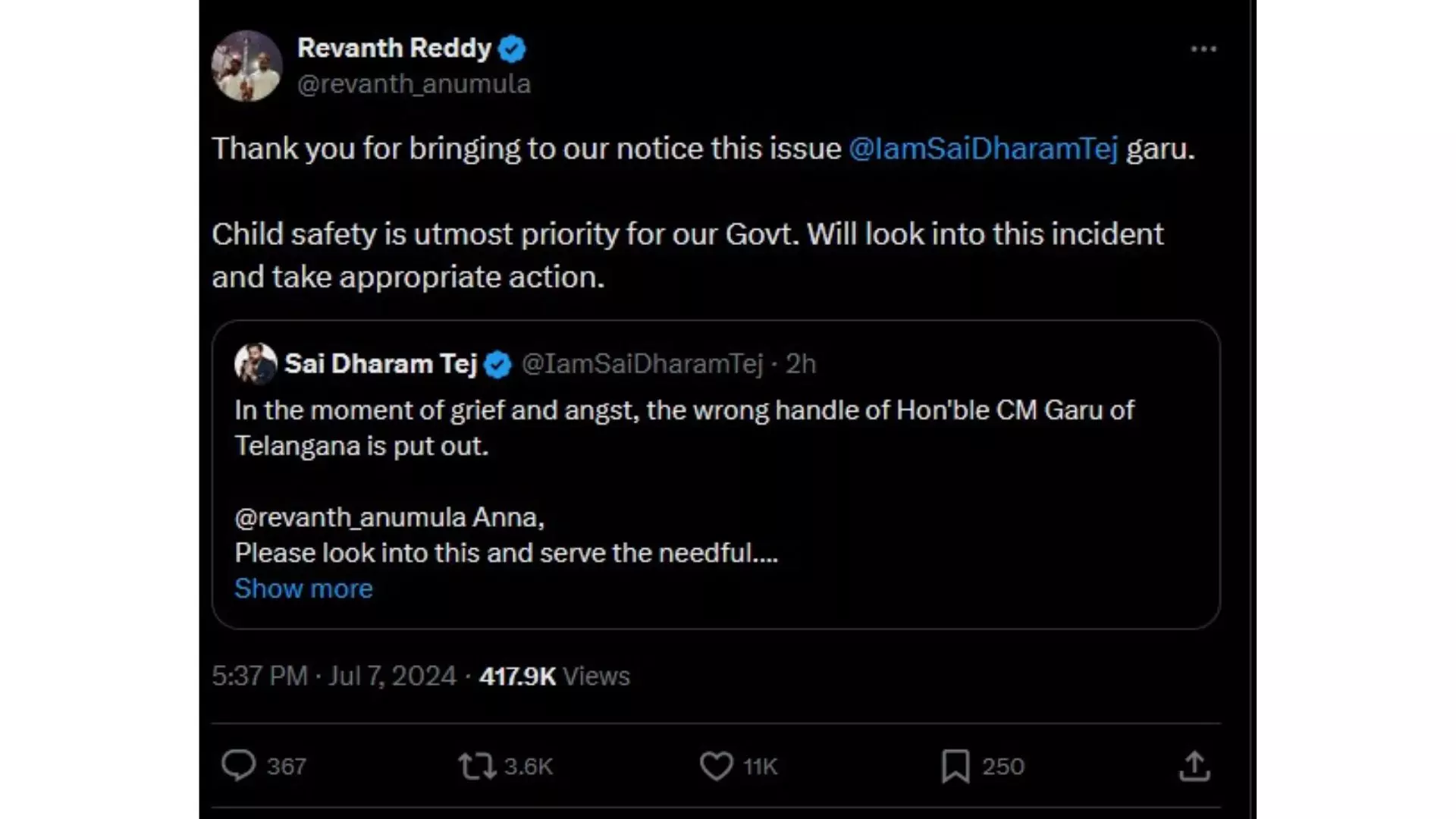 Telangana CM Revanth Promises Action on YouTubers Derogatory Video