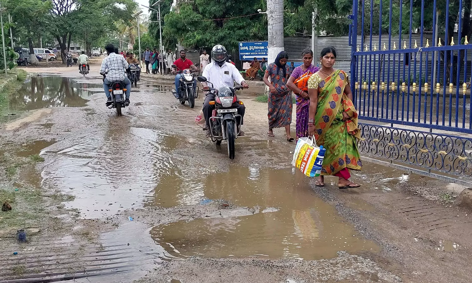 Overflowing Drainage Blocks Access to Sangareddy Government Hospital