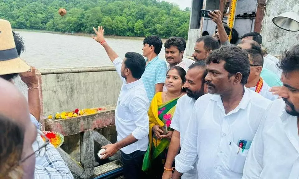 Khanapur MLA Vedma Bojju Releases Water from Kadam Canal Khanapur MLA Vedma Bojju Releases Water from Kadam Canal