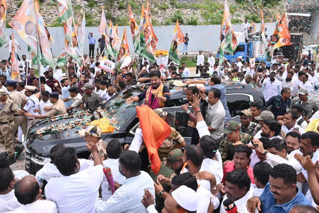 CM Revanth Reddy gets rousing welcome after returning from US, South Korea CM Revanth Reddy gets rousing welcome after returning from US, South Korea
