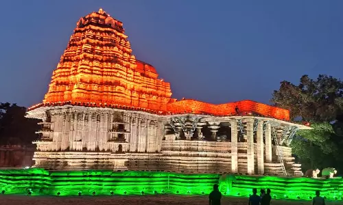 Ramappa temple beautifully illuminated with tri-colours