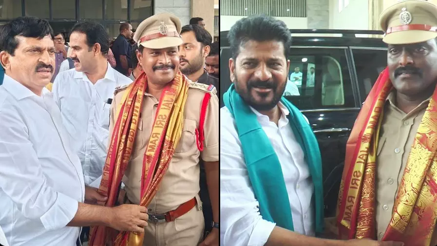 Revanth Reddy felicitates two CIs for providing timely help to railway passengers in Mahabubabad Revanth Reddy felicitates two CIs for providing timely help to railway passengers in Mahabubabad
