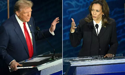 Harris and Trump meet for first time as high-stakes presidential debate begins
