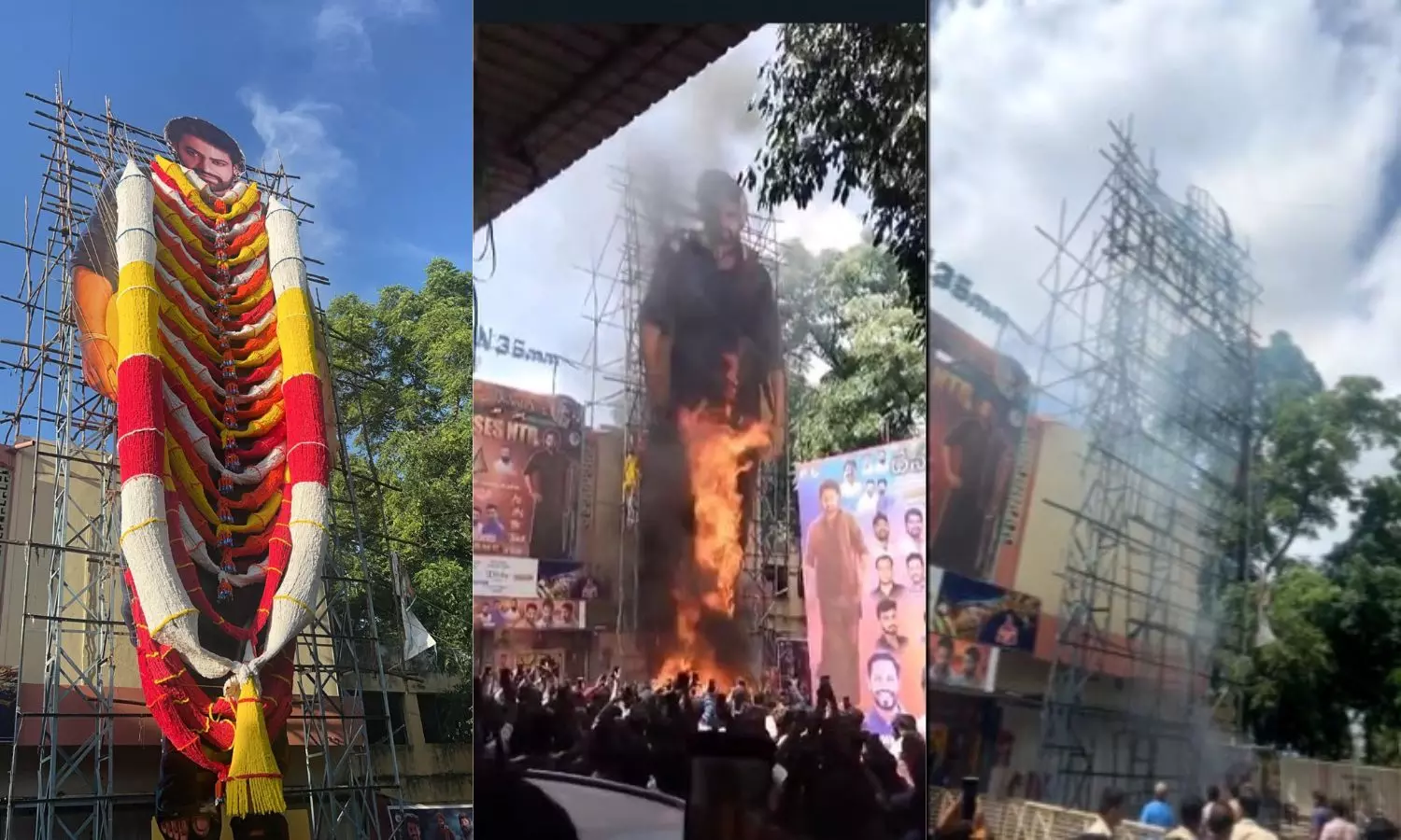 Devara Release: Jr NTR cut-out catches fire at Sudharshan Theatre Devara Release: Jr NTR cut-out catches fire at Sudharshan Theatre