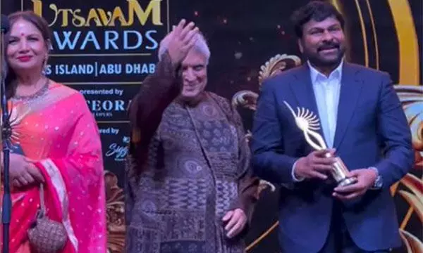 Chiranjeevi receives Outstanding Achievement in Indian Cinema Award at IIFA Chiranjeevi receives Outstanding Achievement in Indian Cinema Award at IIFA