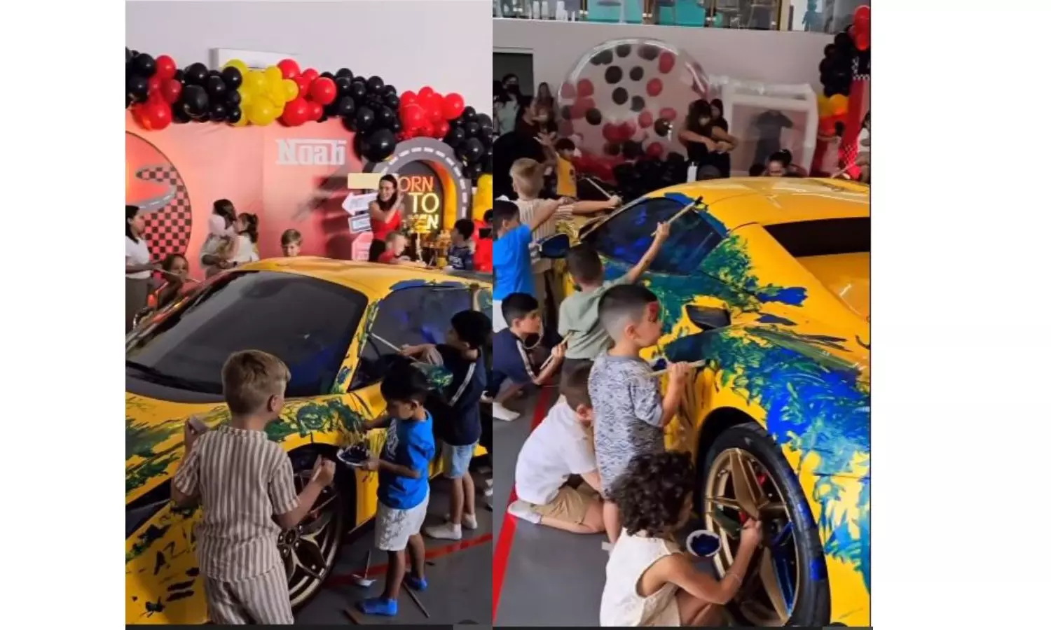 Half-a-million USD Ferrari turns into art canvas at childrens party in Dubai Half-a-million USD Ferrari turns into art canvas at childrens party in Dubai