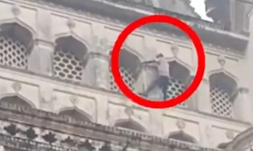 Man Walks Riskily on Charminar Windows in Viral Video