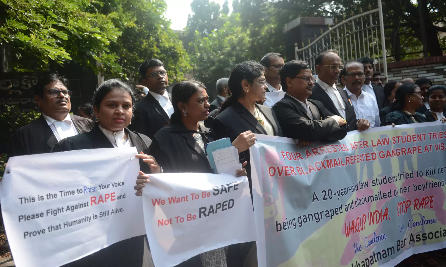 Lawyers protest gang rape of law student in Visakhapatnam