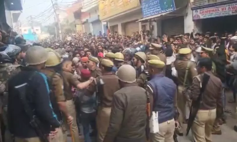 UP Police uses tear gas on crowd throwing stones during Sambhal mosque survey, 10 detained