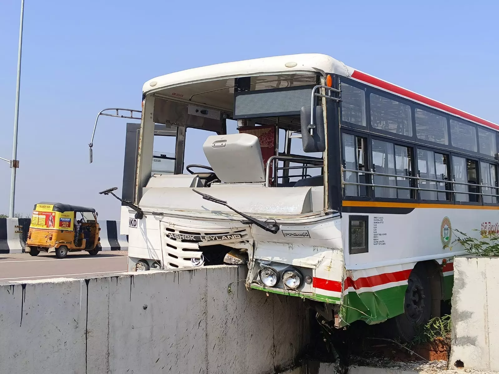 TGRTC bus rams into divider, 15 suffer minor injuries