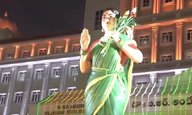 Revanth Reddy unveils newly designed Telangana Thalli statue at Secretariat